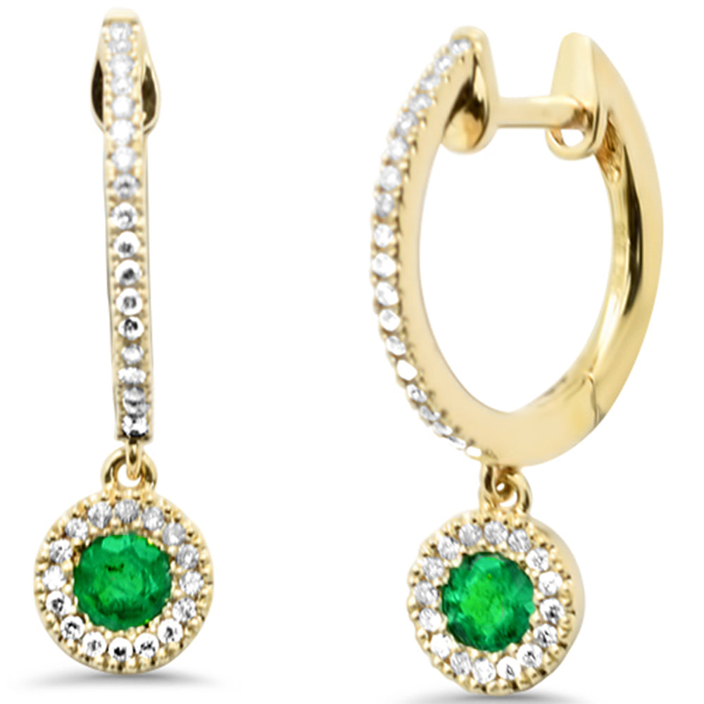 SPECIAL! .46ct G SI 14K Yellow Gold Diamond & Emerald Gemstones Dangling Hoop Earrings