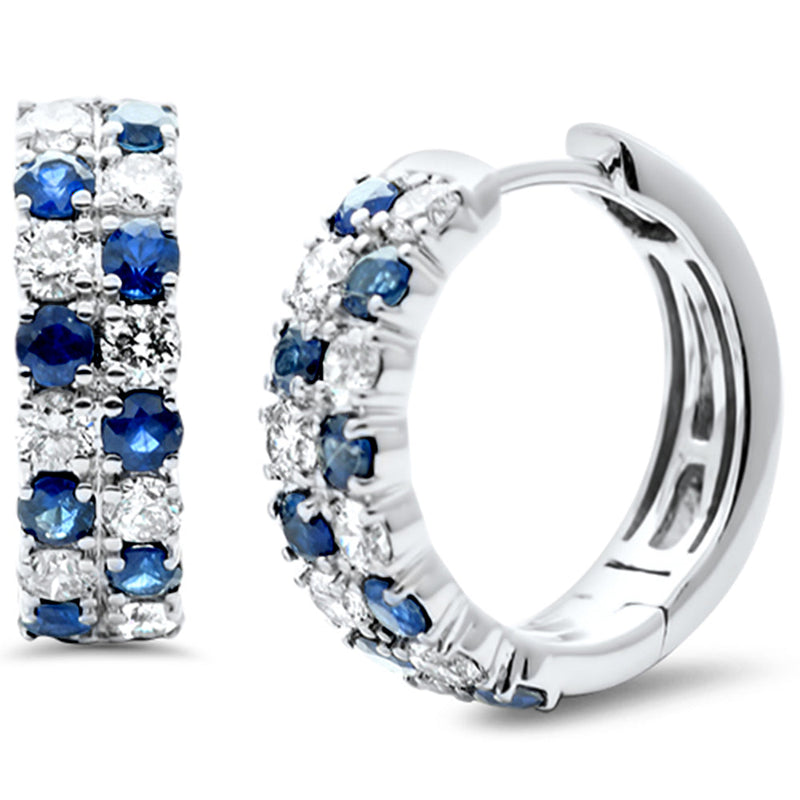 SPECIAL! 1.50ct G SI 14K White Gold Diamond & Blue Sapphire Gemstone Hoop Earrings