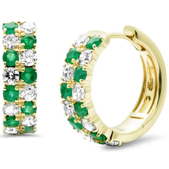 SPECIAL! 1.41ct G SI 14K Yellow Gold Diamond & Emerald Gemstone Hoop Earrings