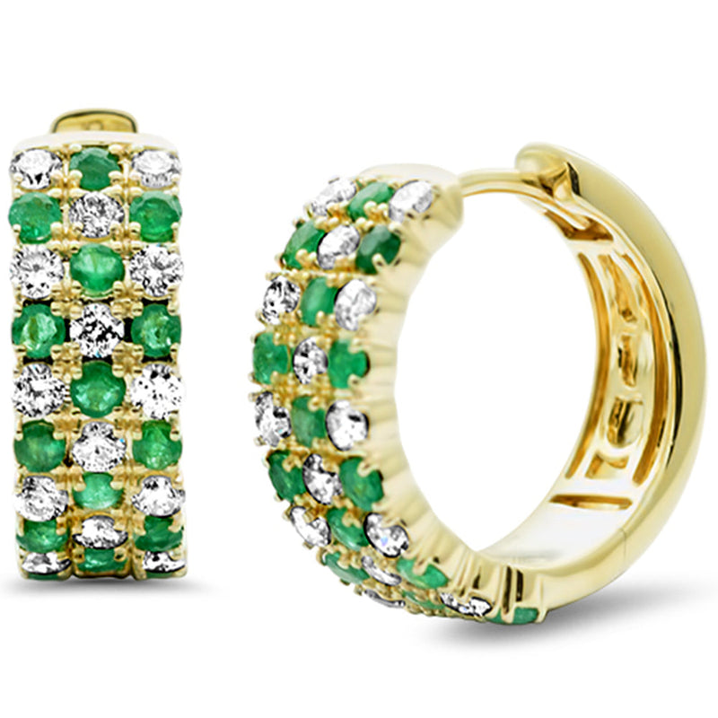 SPECIAL! 1.38ct G SI 14K Yellow Gold Diamond & Emerald Gemstone Hoop Earrings