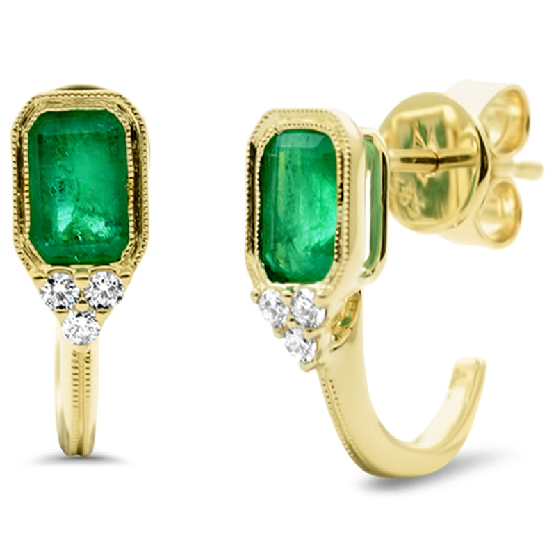 SPECIAL! 1.15ct G SI 14K Yellow Gold Diamond & Emerald Gemstone Earrings