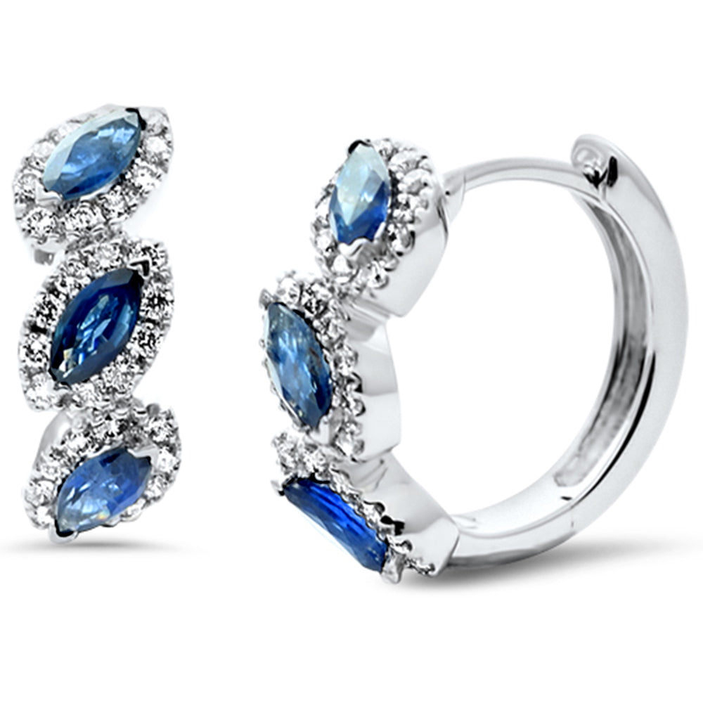 SPECIAL! .86ct G SI 14K White Gold Diamond & Blue Sapphire Gemstone Hoop Earrings
