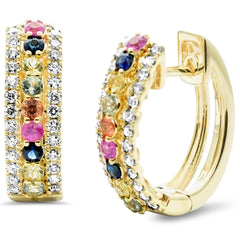SPECIAL! .61ct G SI 14K Yellow Gold Diamond Multi Color Gemstones Hoop Earrings
