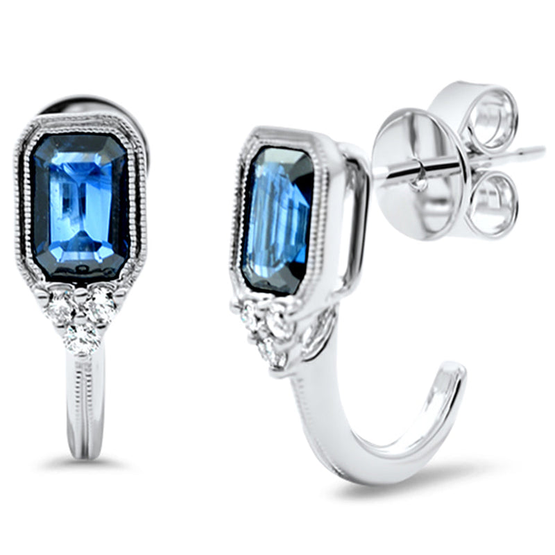 SPECIAL! 1.40ct G SI 14K White Gold Diamond & Blue Sapphire Gemstone Earrings