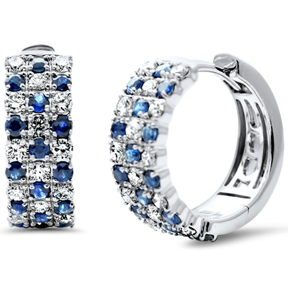 SPECIAL! 1.57ct G SI 14K White Gold Diamond & Blue Sapphire Gemstone Hoop Earrings