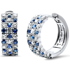 SPECIAL! 1.57ct G SI 14K White Gold Diamond & Blue Sapphire Gemstone Hoop Earrings