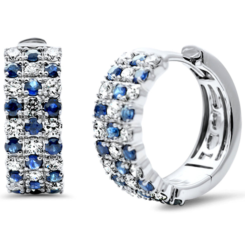 SPECIAL! 1.57ct G SI 14K White Gold Diamond & Blue Sapphire Gemstone Hoop Earrings