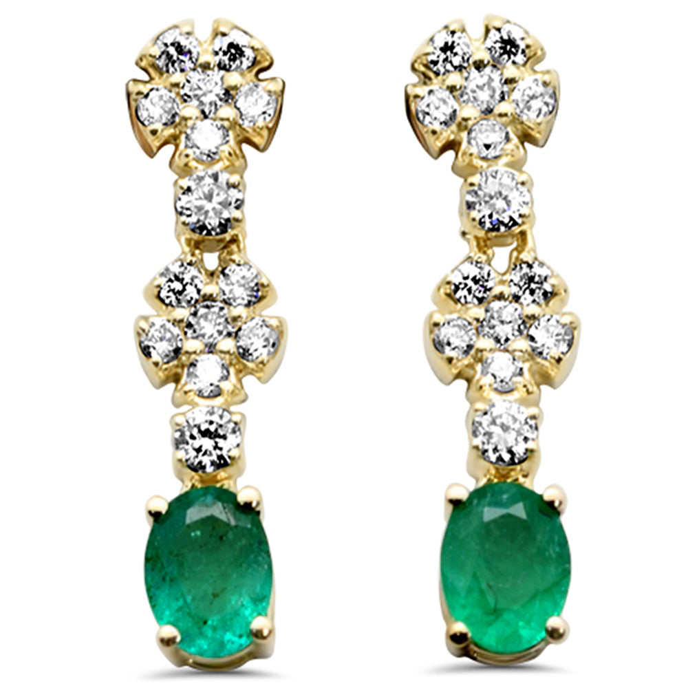 SPECIAL! .56ct G SI 14K Yellow Gold Diamond & Emerald Gemstone Drop Earrings