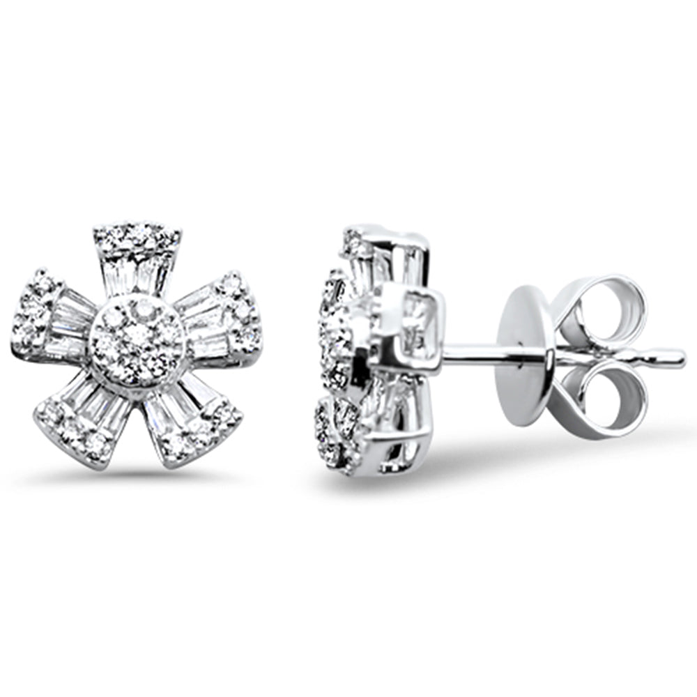 SPECIAL! .46ct G SI 14K White Gold Round & Baguette Diamond Flower Earrings