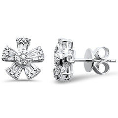SPECIAL! .46ct G SI 14K White Gold Round & Baguette Diamond Flower Earrings