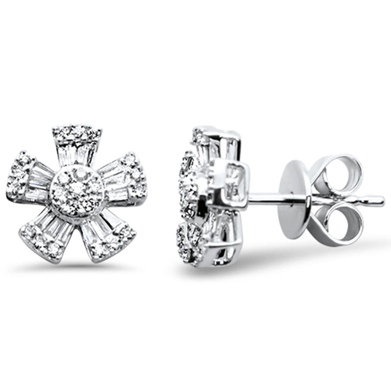 SPECIAL! .46ct G SI 14K White Gold Round & Baguette Diamond Flower Earrings
