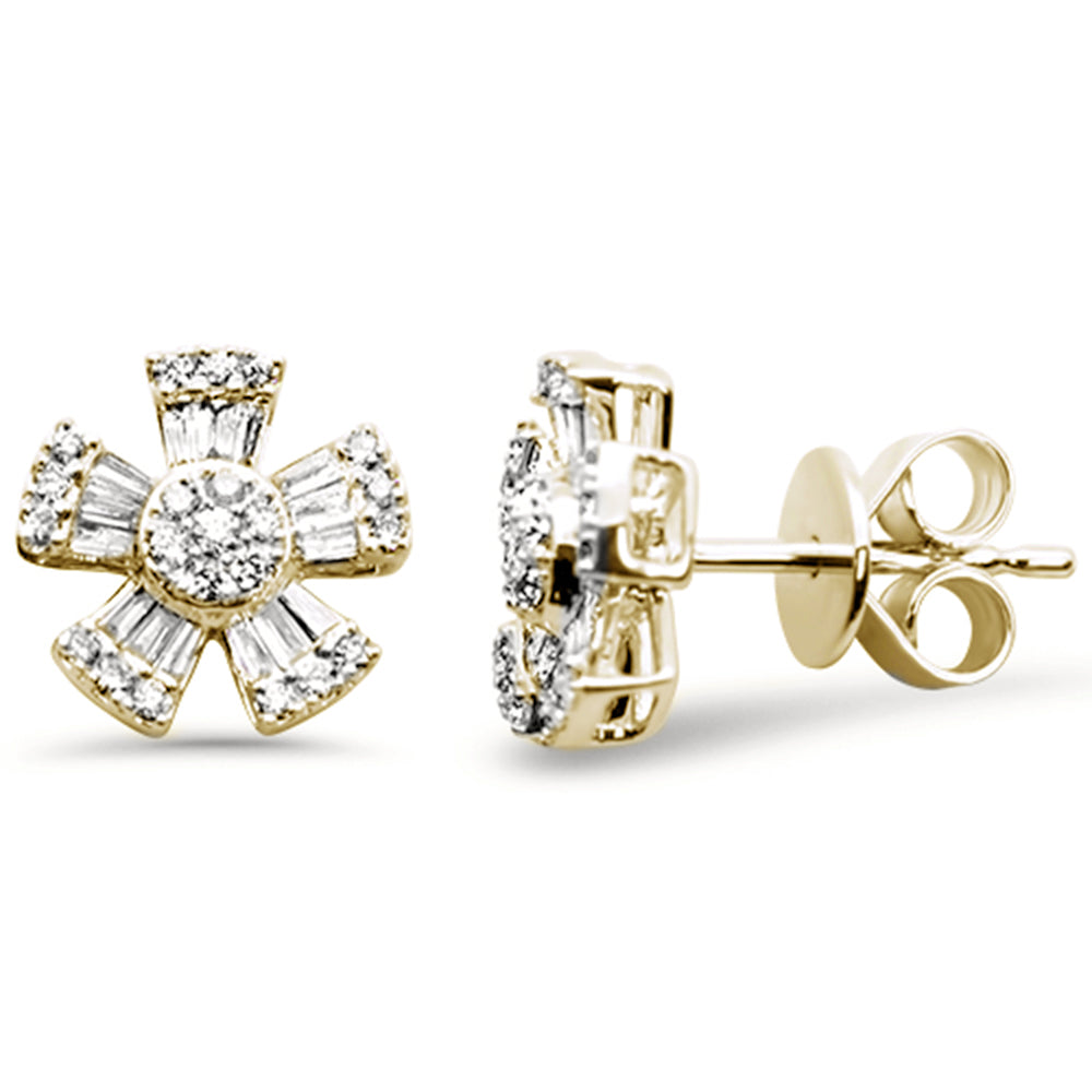 SPECIAL! .46ct G SI 14K Yellow Gold Round & Baguette Diamond Flower Earrings