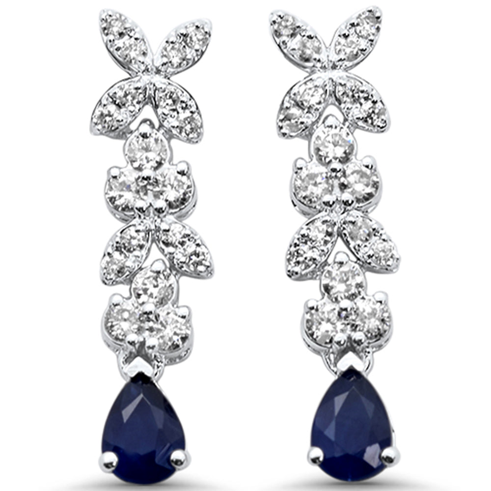 SPECIAL! .58ct G SI 14K White Gold Diamond & Blue Sapphire Gemstone Drop Earrings