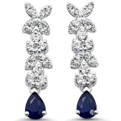 SPECIAL! .58ct G SI 14K White Gold Diamond & Blue Sapphire Gemstone Drop Earrings