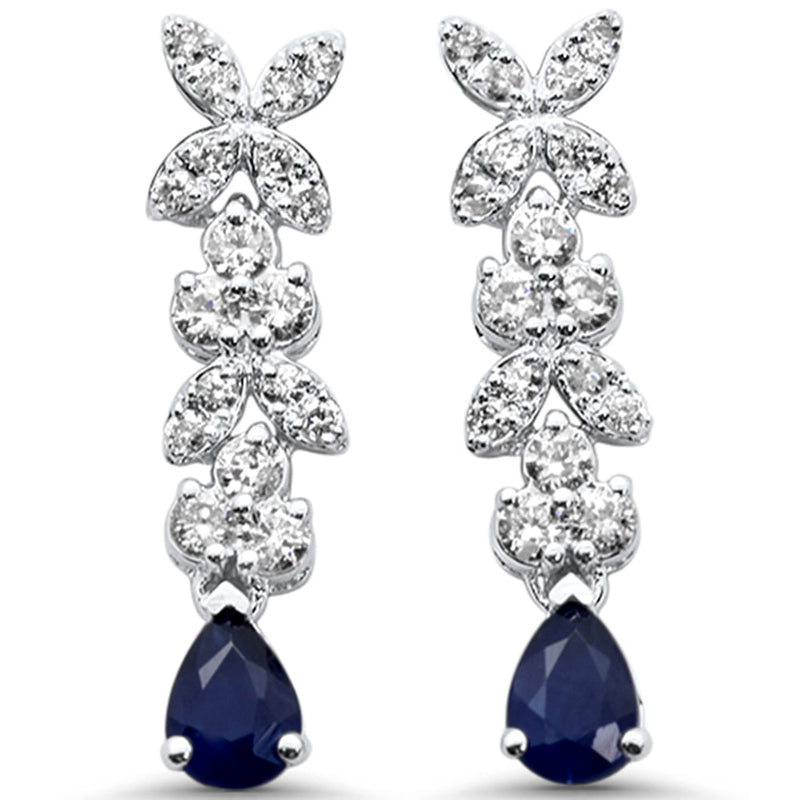 SPECIAL! .58ct G SI 14K White Gold Diamond & Blue Sapphire Gemstone Drop Earrings