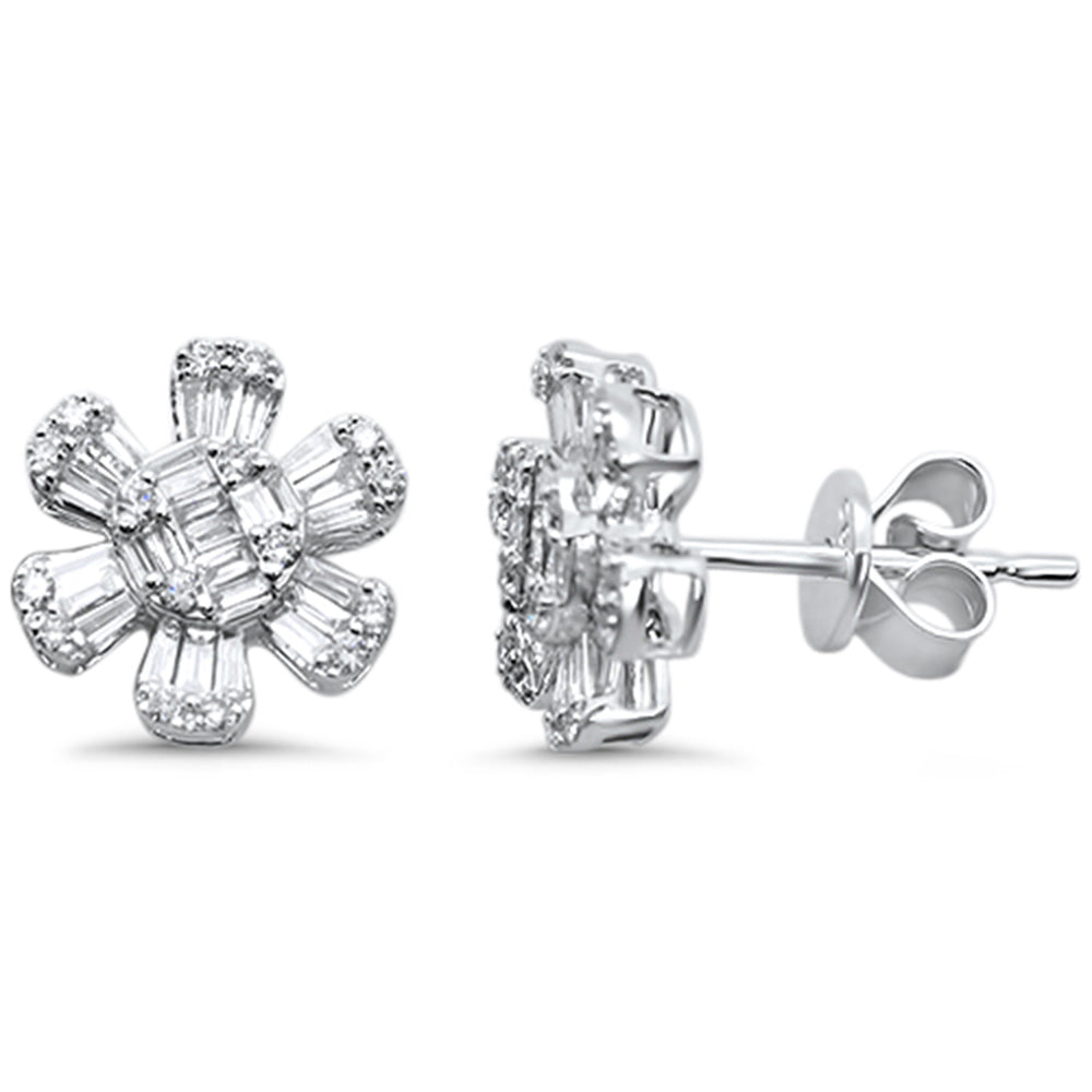 SPECIAL! .45ct G SI 14K White Gold Round & Baguette Diamond Flower Earrings