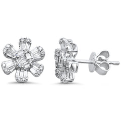 SPECIAL! .45ct G SI 14K White Gold Round & Baguette Diamond Flower Earrings