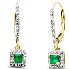 SPECIAL!.49ct G SI 14K Yellow Gold Diamond & Emerald Gemstones Drop Earrings