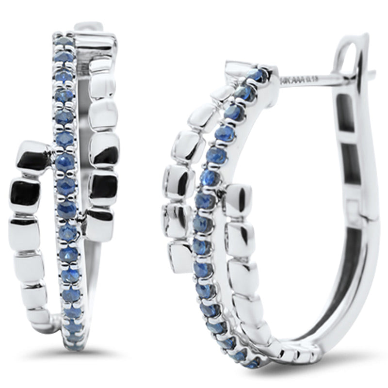 SPECIAL! .26ct G SI 14K White Gold Diamond & Blue Sapphire Gemstone Hoop Earrings