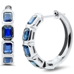 SPECIAL! 2.41ct G SI 14K White Gold Blue Sapphire Gemstone Hoop Earrings