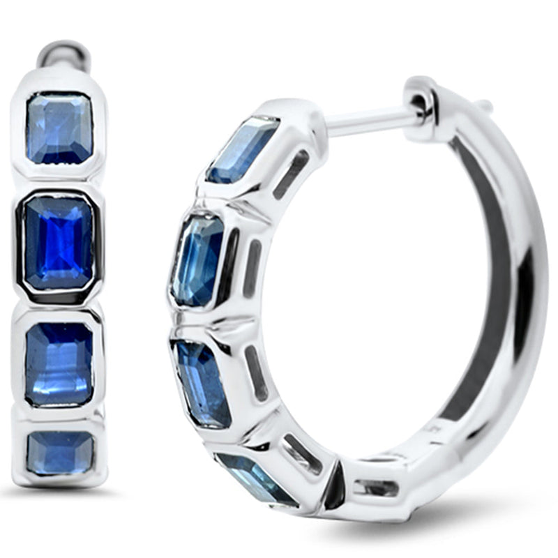 SPECIAL! 2.41ct G SI 14K White Gold Blue Sapphire Gemstone Hoop Earrings