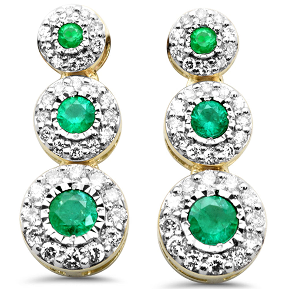 SPECIAL! .95ct G SI 14K Yellow Gold Diamond & Emerald Gemstone Drop Earrings