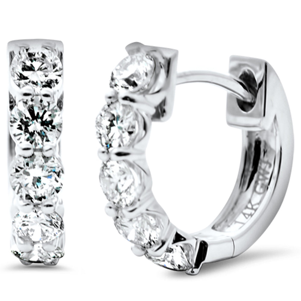 SPECIAL! .89ct G SI 14K White Gold Diamond 5 Stones Petite Hoop Huggie Earrings