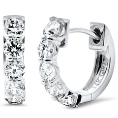 SPECIAL! .89ct G SI 14K White Gold Diamond 5 Stones Petite Hoop Huggie Earrings