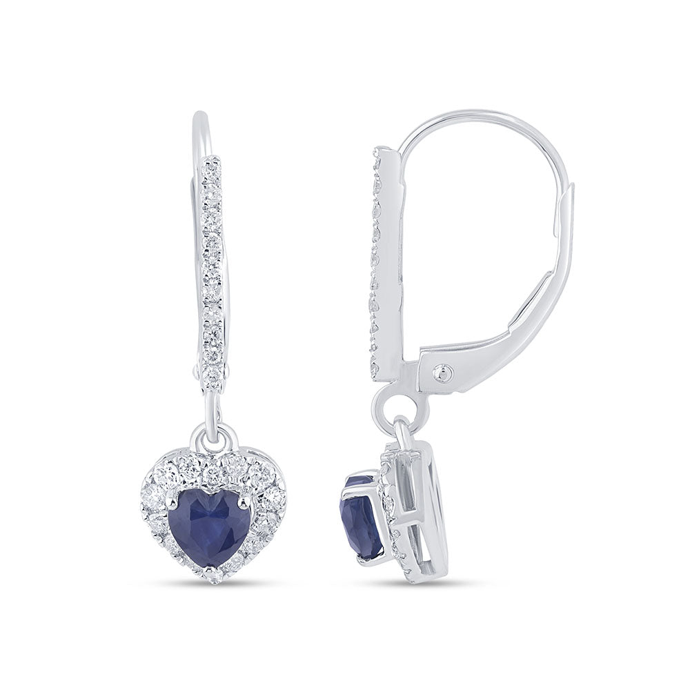 SPECIAL!1.04ct G SI 14K White Gold Diamond & Blue Sapphire Gemstone Drop Earrings