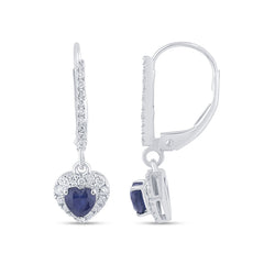 SPECIAL!1.04ct G SI 14K White Gold Diamond & Blue Sapphire Gemstone Drop Earrings