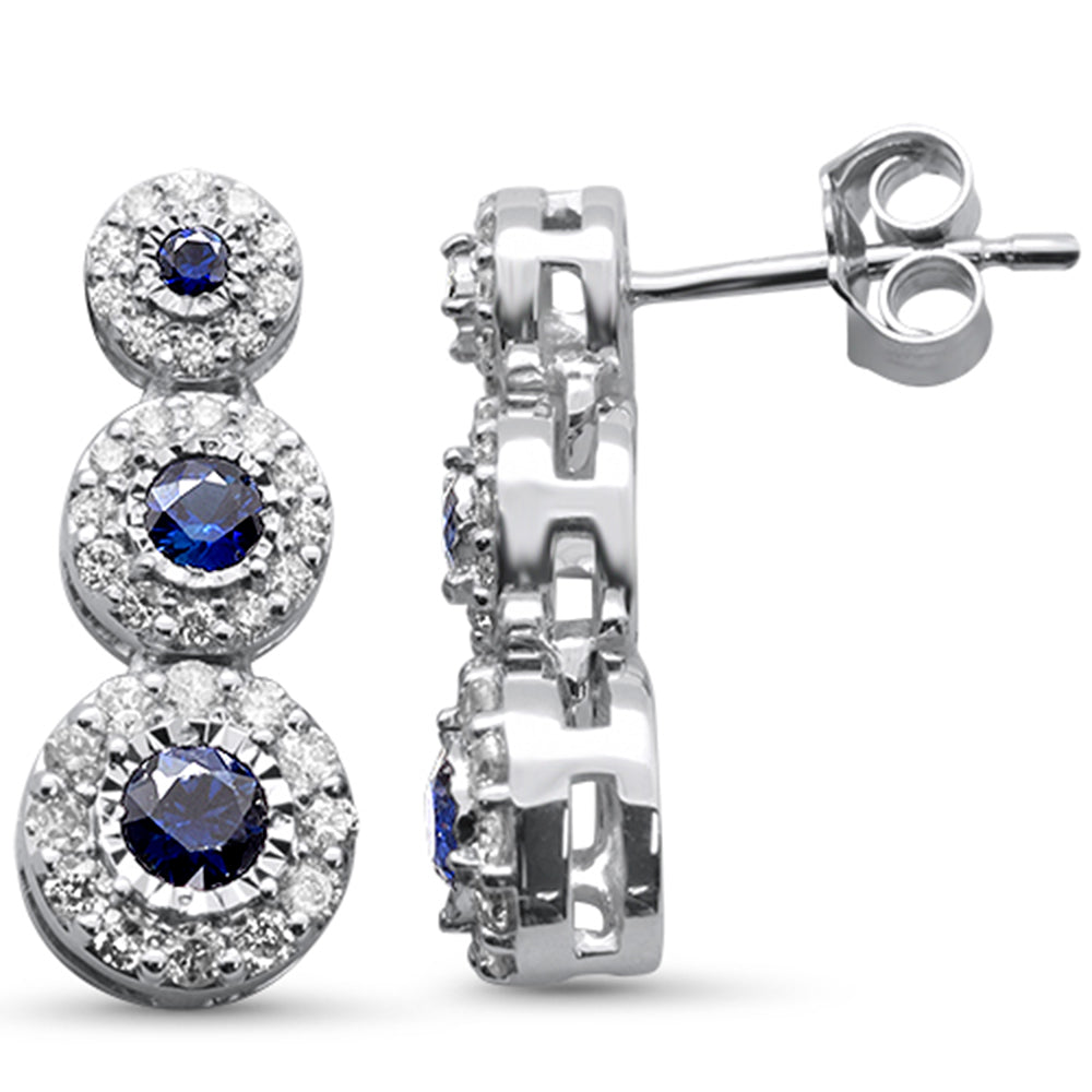 SPECIAL!1.19ct G SI 14K White Gold Diamond & Blue Sapphire Gemstone Drop Earrings
