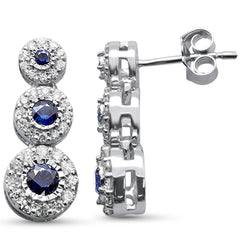 SPECIAL!1.19ct G SI 14K White Gold Diamond & Blue Sapphire Gemstone Drop Earrings