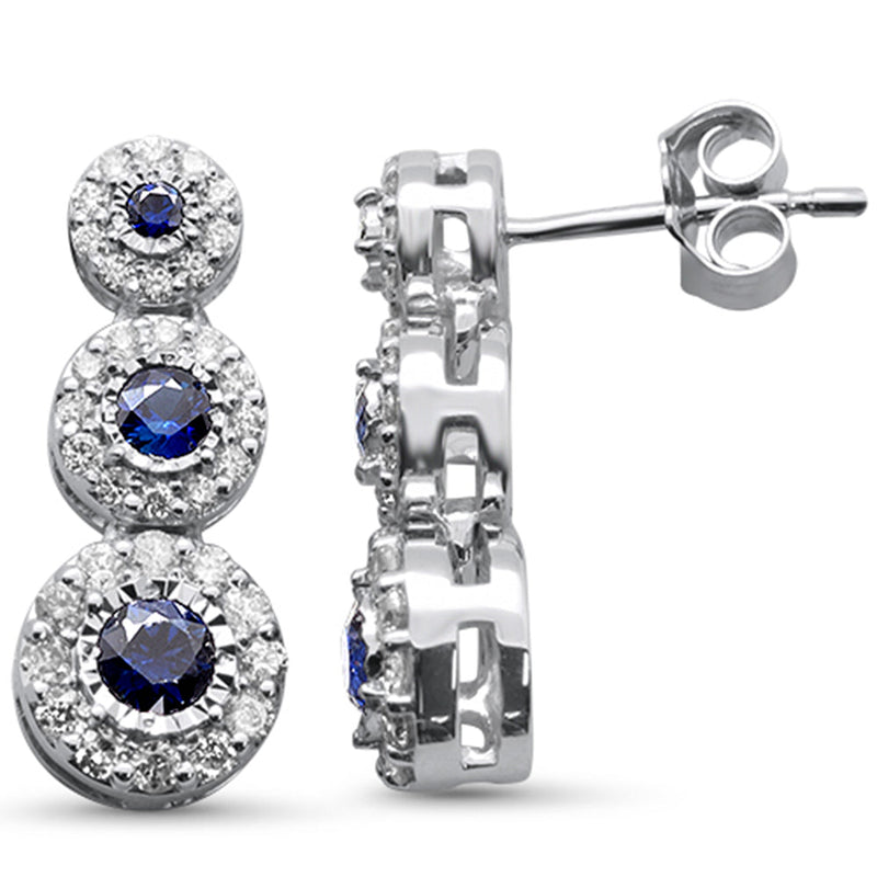 SPECIAL!1.15ct G SI 14K White Gold Diamond & Blue Sapphire Gemstone Drop Earrings
