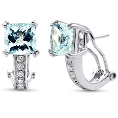 SPECIAL!4.23ct G SI 14K White Gold Diamond & Aquamarine Gemstone Earrings