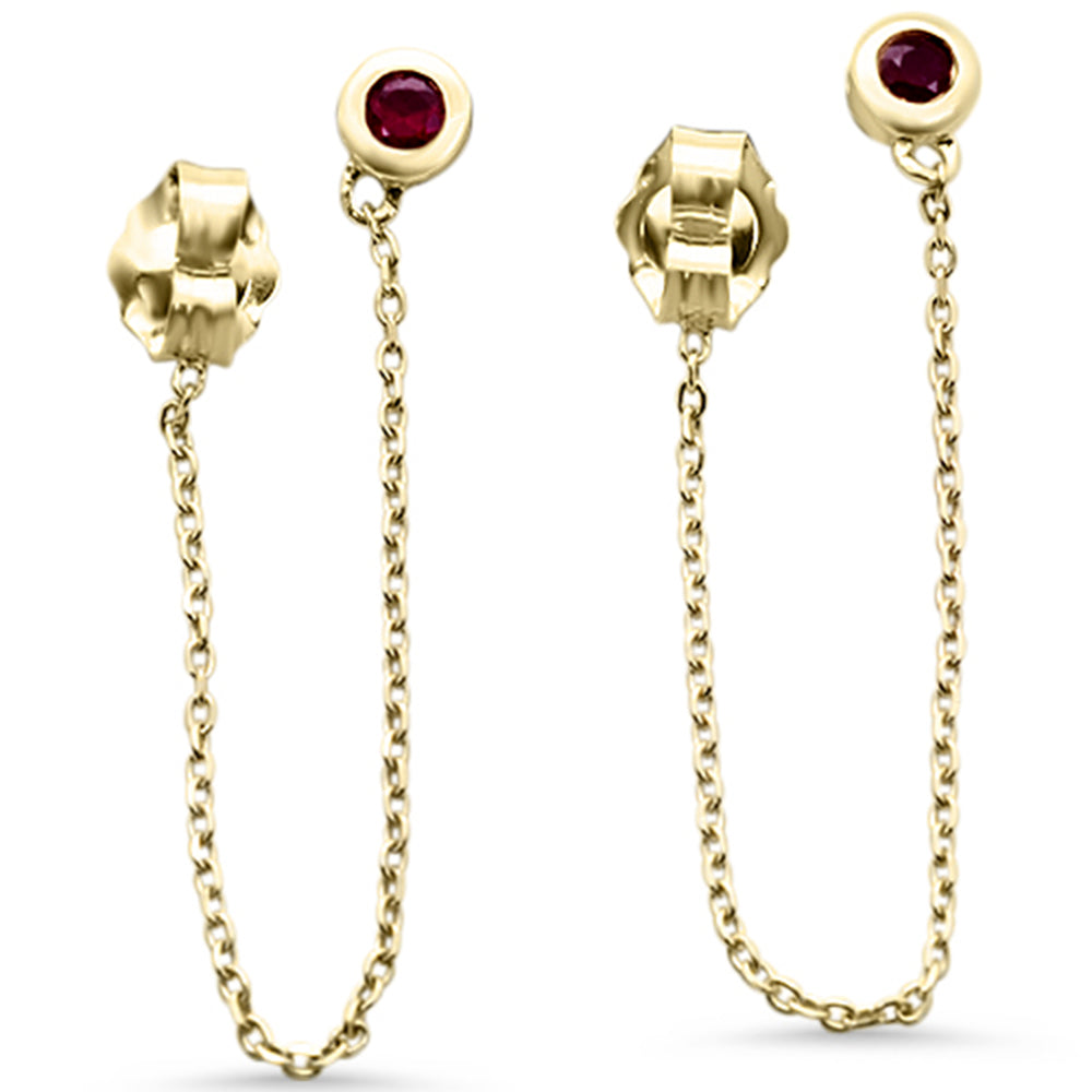 .16ct G SI 14K Yellow Gold Ruby Gemstone Dangling Chain Earrings