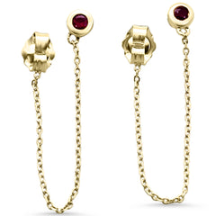 .16ct G SI 14K Yellow Gold Ruby Gemstone Dangling Chain Earrings