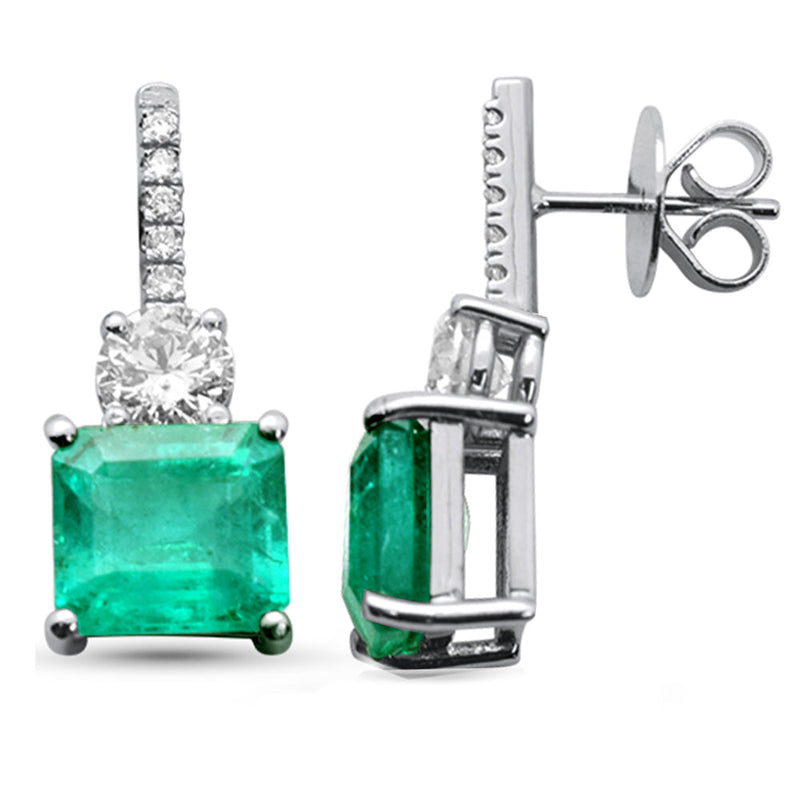 SPECIAL! 6.73ct G SI 14K White Gold Diamond & Emerald Gemstone Earrings