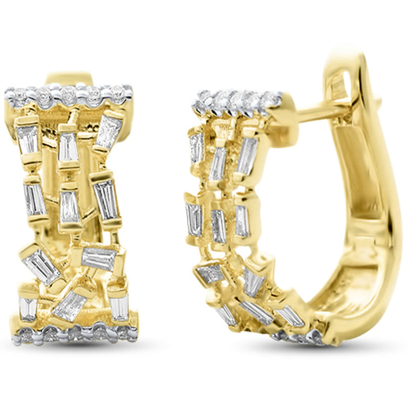 SPECIAL!.35ct G SI 14K Yellow Gold Round & Baguette Diamond Hoop Earrings
