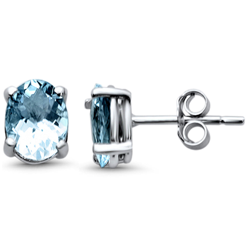 SPECIAL! 1.68ct G SI 14K White Gold Diamond & Oval Aquamarine Gemstone Solitaire Earrings