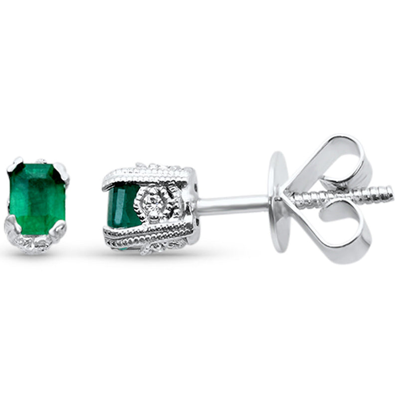 .40ct G SI 14K White Gold Diamond & Emerald Gemstone Earrings