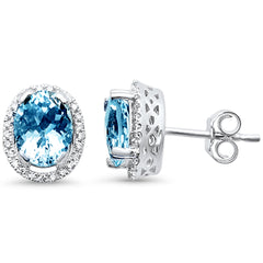 SPECIAL! 2.61ct G SI 14K White Gold Diamond & Aquamarine Gemstone Halo Earrings