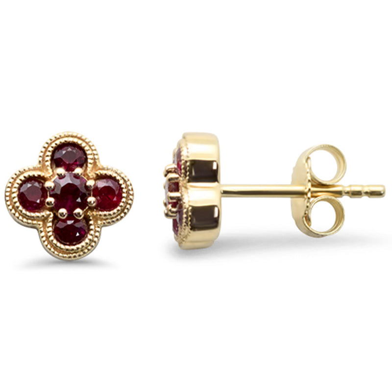 SPECIAL!.53ct G SI 14K Yellow Gold Ruby Gemstone Clover Earrings Push Backings