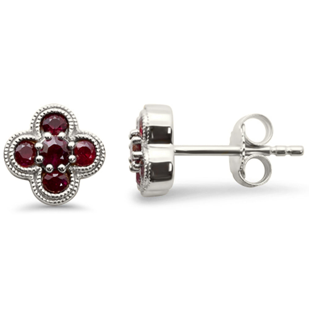 SPECIAL!.53ct G SI 14K White Gold Ruby Gemstone Clover Earrings Push Backings