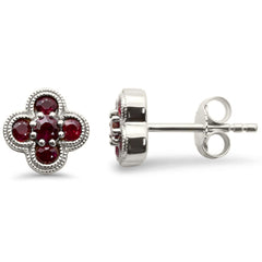 SPECIAL!.53ct G SI 14K White Gold Ruby Gemstone Clover Earrings Push Backings