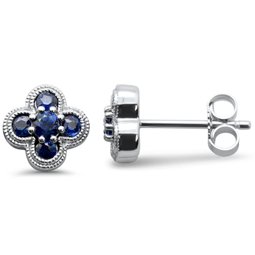 SPECIAL! .53ct G SI 14K White Gold Blue Sapphire Gemstone Clover Earrings