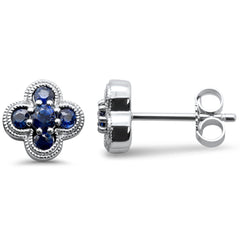 SPECIAL! .53ct G SI 14K White Gold Blue Sapphire Gemstone Clover Earrings