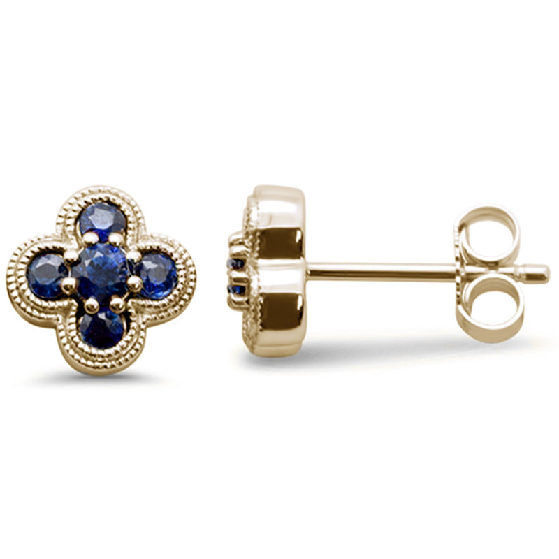 SPECIAL! .53ct G SI 14K Yellow Gold Blue Sapphire Gemstone Clover Earrings