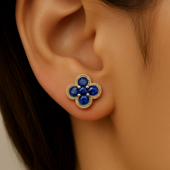 SPECIAL! .53ct G SI 14K Yellow Gold Blue Sapphire Gemstone Clover Earrings