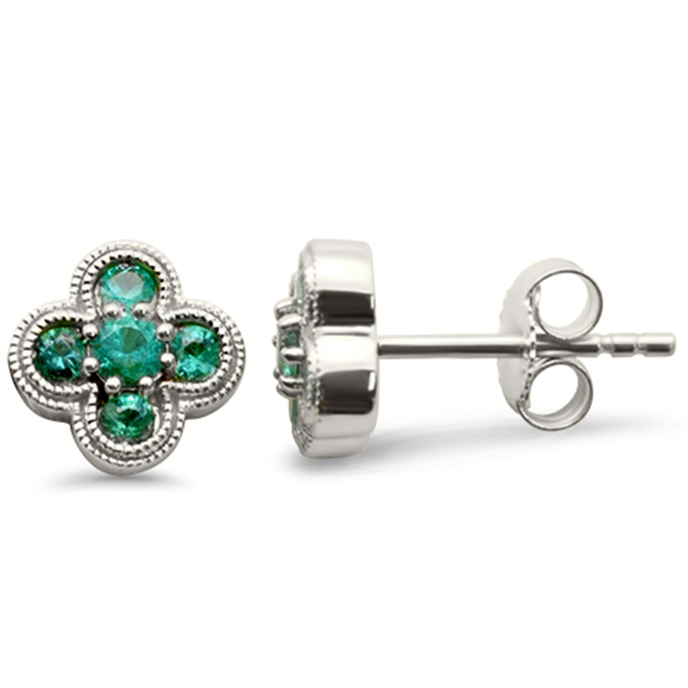 SPECIAL! .35ct G SI 14K White Gold Emerald Gemstone Clover Earrings