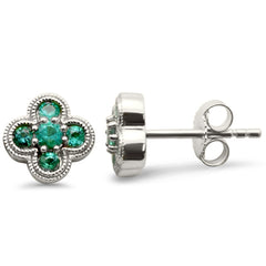 SPECIAL! .35ct G SI 14K White Gold Emerald Gemstone Clover Earrings